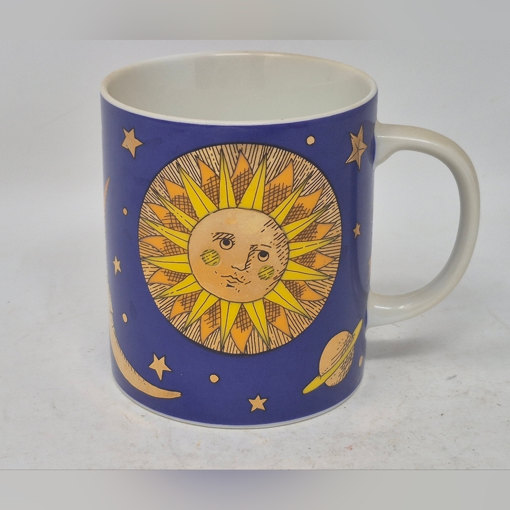 Vintage 90's Retro Sun Blue And Gold Coffee Mug